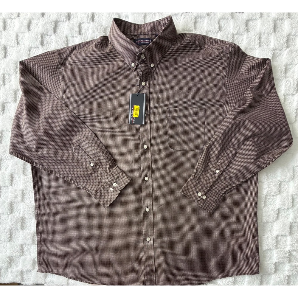 NWT-Roundtree & Yorke Men XXL Brown Geometric Cotton Button Down Shirt